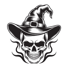 Skull with Witch Hat – Bold Halloween Skull Design for T-shirt, SVG, and Digital Art