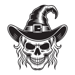 Skull with Witch Hat – Bold Halloween Skull Design for T-shirt, SVG, and Digital Art