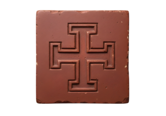 Red brick with a cross symbol isolated on transparent background, a decorative element for construction and design, showcasing its unique pattern and texture