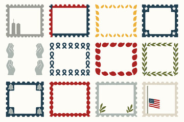 Patriotic Memorial Stamp Frames with American Flag and Awareness Symbols