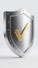 Metallic shield with golden checkmark symbol