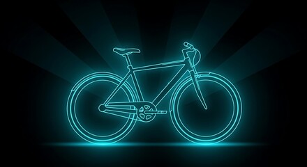 Striking turquoise neon bicycle outline against a deep black background