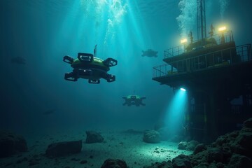 Underwater Scene of Mineral Extraction with Advanced Technology Vehicles