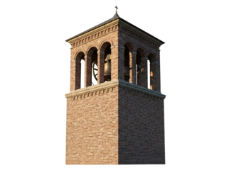 Historic bell tower isolated on transparent background, showcasing the architectural design and brickwork of a traditional campanile structure