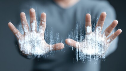 Hands Hovering Over Digital Data Displaying Technology.