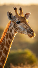 Fototapeta premium Close-up of a Giraffe Head and Neck in Golden Light