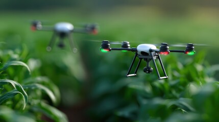 smart agriculture technology, drones scanning fields, automated crop analysis, futuristic farmland environment