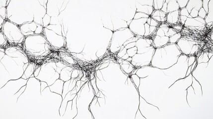 Fototapeta premium Minimalist line art of plant roots mycorrhizal networks on white