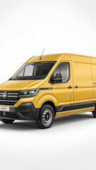 Yellow Passenger Van Black Trim Front View Isolated on White