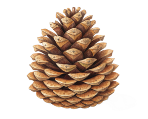 Watercolor illustration of a pine cone isolated on transparent background, a symbol of the winter season
