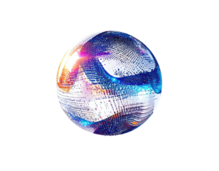 Abstract sphere with swirling, iridescent patterns of light and dark colors