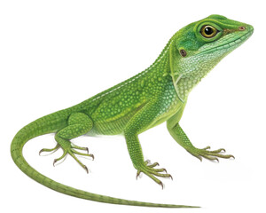 Naklejka premium Green anole lizard isolated on transparent background, a common reptile found in the southeastern united states