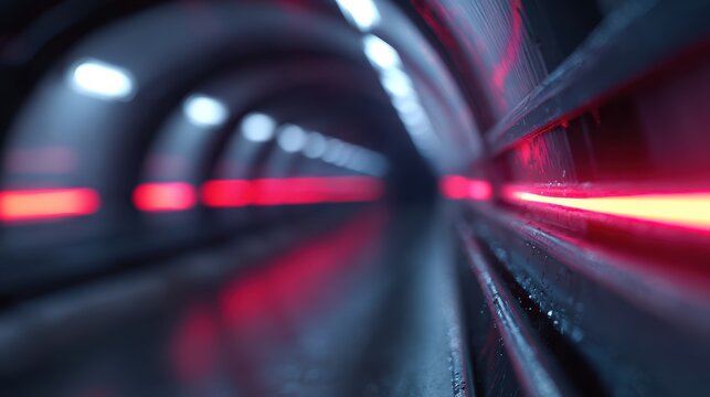 futuristic sci-fi tunnel background with glowing neon lights - Powered by Adobe