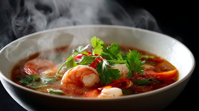 Tom Yum Goong in a bowl steaming hot fresh style