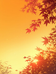 秋の紅葉と夕焼け