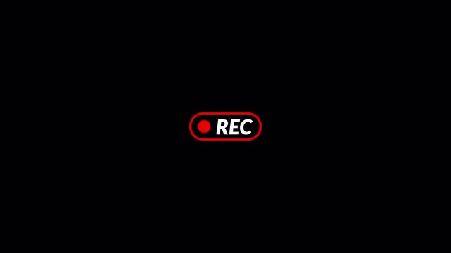 Recording icon animation, camera recording sign video on a transparent background, Rec symbol, button of recording video with alpha channel, broadcasting, voice recorder, video recording in 4k.