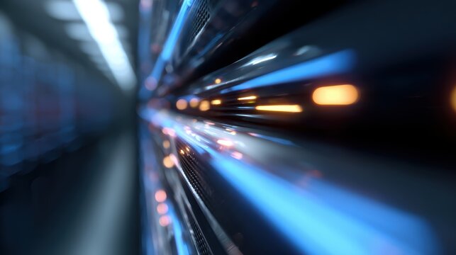 cloud computing abstract visualization, glowing data streams flowing between servers, futuristic IT environment