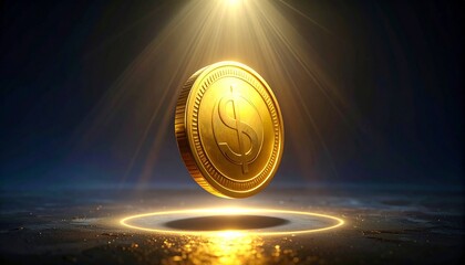 Golden coins floating on a black background