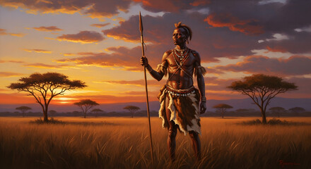 African Warrior at Sunset