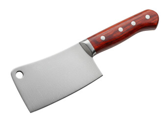 Isolated meat cleaver with wooden handle for chopping food preparation in the kitchen