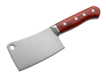 Isolated meat cleaver with wooden handle for chopping food preparation in the kitchen