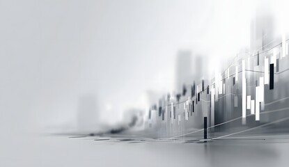 Dynamic abstract data visualization featuring black and white bar graphs and flowing lines against a blurred modern background