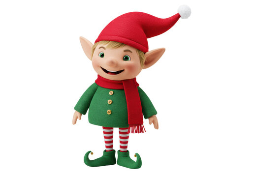 Isolated Christmas elf toy in holiday dress, red striped leggings, festive footwear