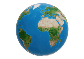 Isolated Earth globe, continents, oceans, landmasses, rendered view, detailed, globalism