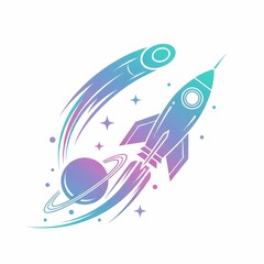 Futuristic Space Exploration and Rocket Travel Icon Vector