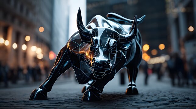Rennender Stier in der Stadt &ndash; Symbol f&uuml;r B&ouml;rsenboom und Finanzmarkt