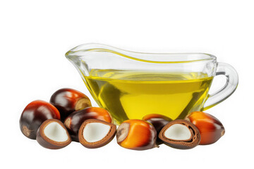 Palm oil with fresh palm nuts Isolated on white Isolated on w hite and transparent background