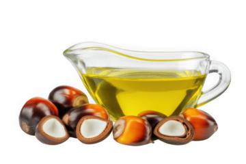 Palm oil with fresh palm nuts Isolated on white Isolated on w hite and transparent background