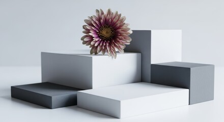 Flower elegance on geometric platforms in a minimalist setting