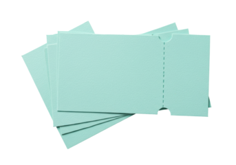 Isolated Stack of Blank Perforated Event Tickets for Raffle or Admission in Pale Green