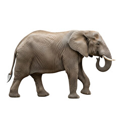 Fototapeta premium Majestic African Elephant Walking Gracefully with Textured Skin and Tusks PNG cutout transparent background isolate