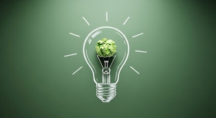 Brilliant idea concept, crumpled paper light bulb on green chalkboard background