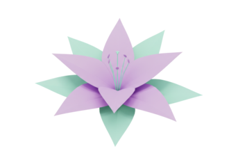 Isolated stylized lavender lily flower with pastel leaves for digital art projects