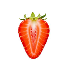 Fresh Ripe Strawberry Half Cut Isolated on Transparent Background PNG Cutout Transparent Background Isolate