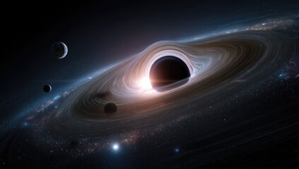 Cosmic black hole with swirling accretion disk and planets