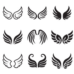 Wings icons set. Simple set of wings vector icons for web design on white background
