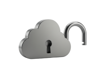 Isolated Silver Cloud Lock Open Represents Data Breach and Weak Security, Access