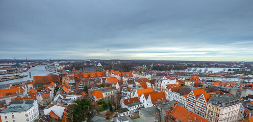Panoramic view of the historical medieval part of Lubeck, Schleswig-Holstein, Germany. The photo...
