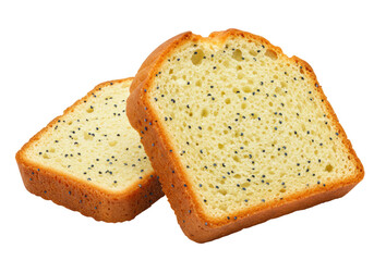 Isolated Slices of Poppyseed Bread, Yellow Soft Sponge-Cake with Grain, Food Baking for Dessert