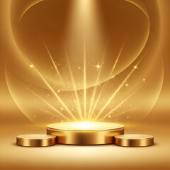Golden Podium with Spotlight - Elegant Product Showcase for Awards and Presentations.