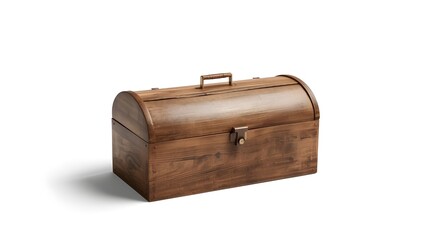 Wooden Bread Box with Lid Isolated on White Background
