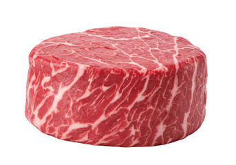Isolated round cut of beef, raw marbled meat ready for grilling and searing food prep
