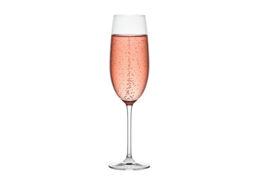 Isolated tall glass flute of rose colored champagne, perfect for celebrations and events