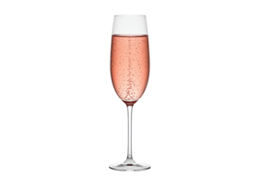 Isolated tall glass flute of rose colored champagne, perfect for celebrations and events