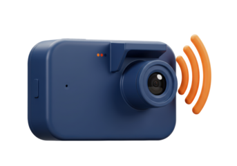 Isolated security camera on table with wireless connection in home or office setting