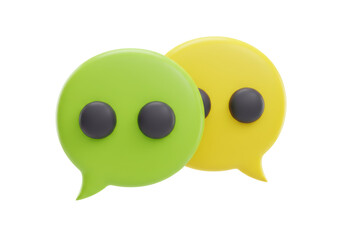 Isolated social media conversation bubbles in green and yellow, chat messages or symbols